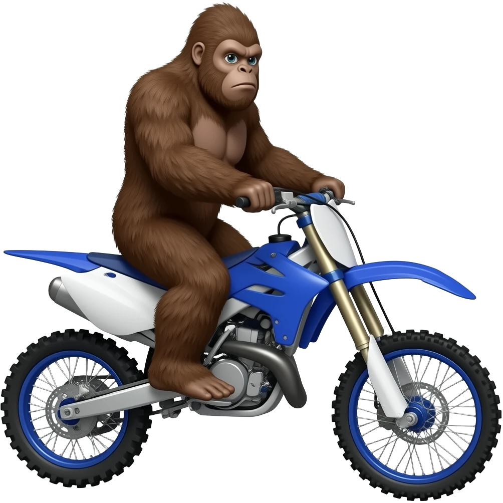 Bigfoot riding a blue dirt bike on the back emoji