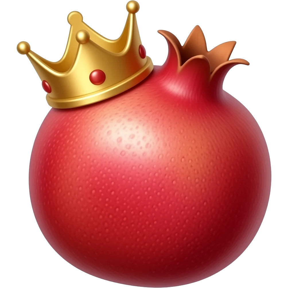 “Cute pomeg“Luxury pomegranate emoji with golden crown 👑, glossy 3D cartoon style, cute and attractive, rich red color, transparent background, premium emoji design”ranate emoji, glossy cartoon style, transparent background, simple and minimal, 3D emoji emoji