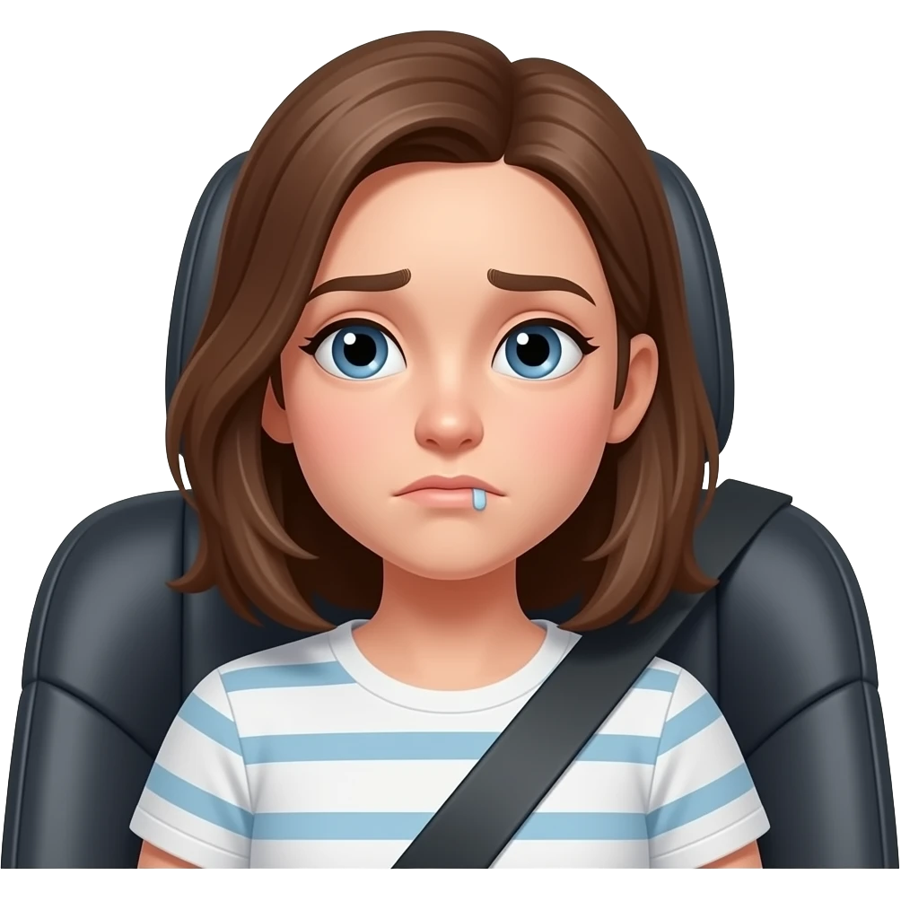 teen  girl in the  back seat side eyeing, not smiling, bs look, front emoji