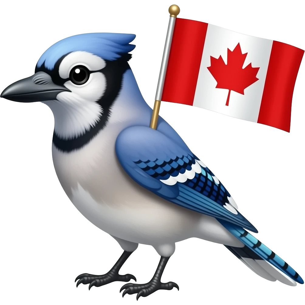 BlueJay holding a Canadian flag behind him emoji
