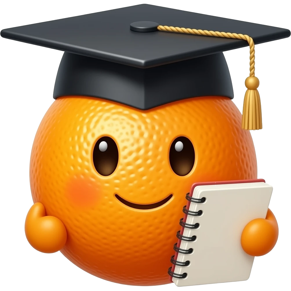 orange fruit using a graduation cap and notebook emoji