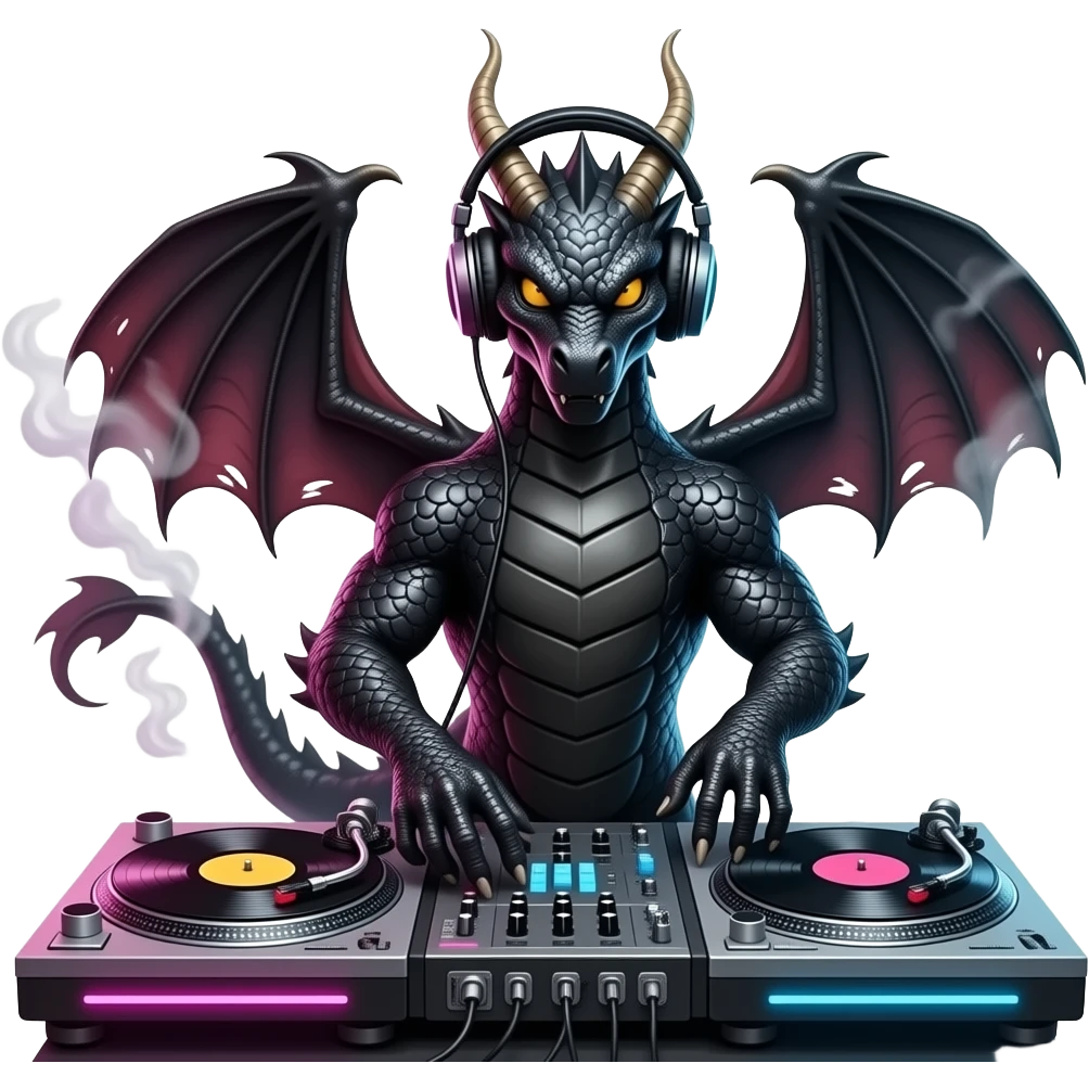 ancient Black dragon DJ, highly detailed, hyper real emoji