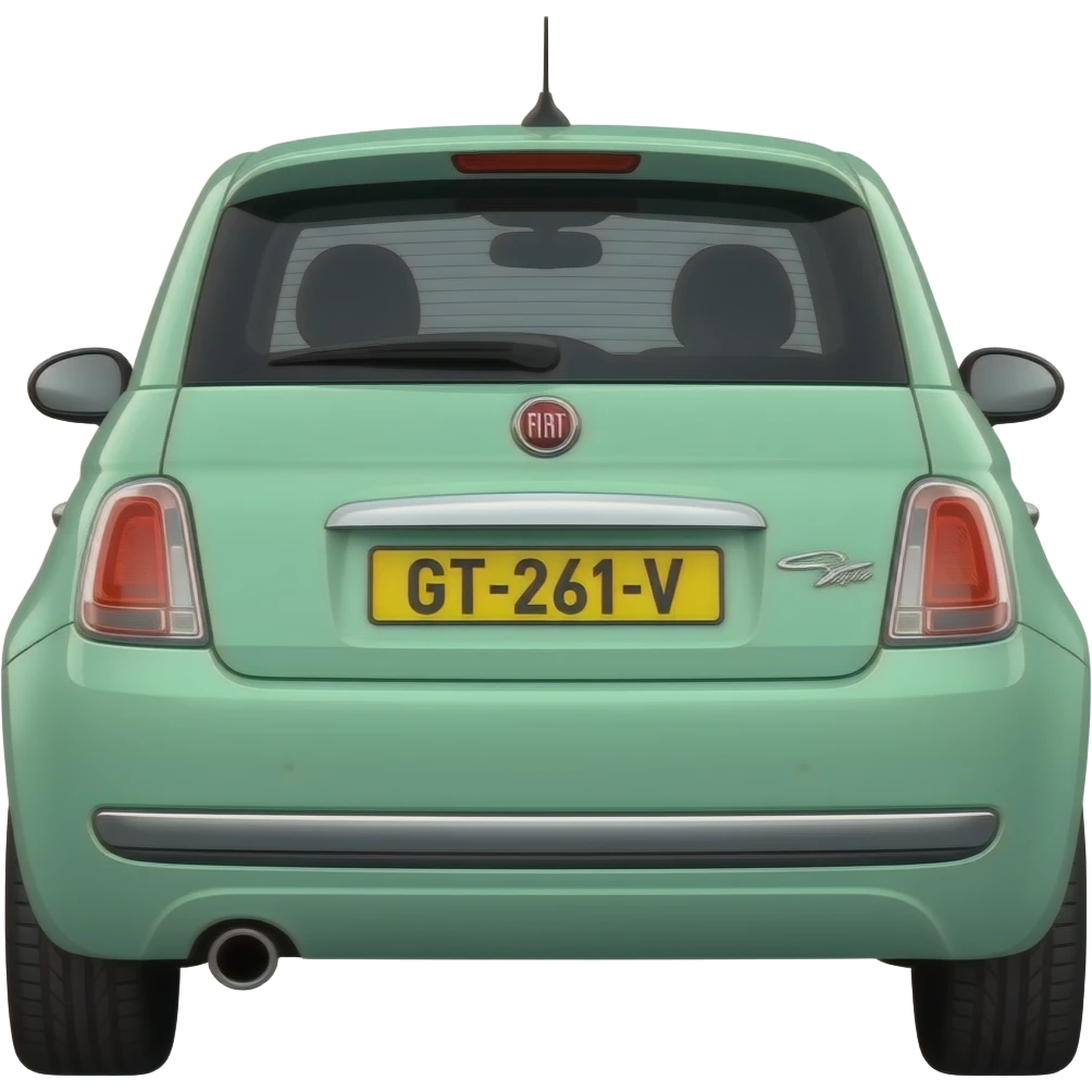 mint green fiat 500 twinair yellow license plate GT-261-V total side viewview emoji