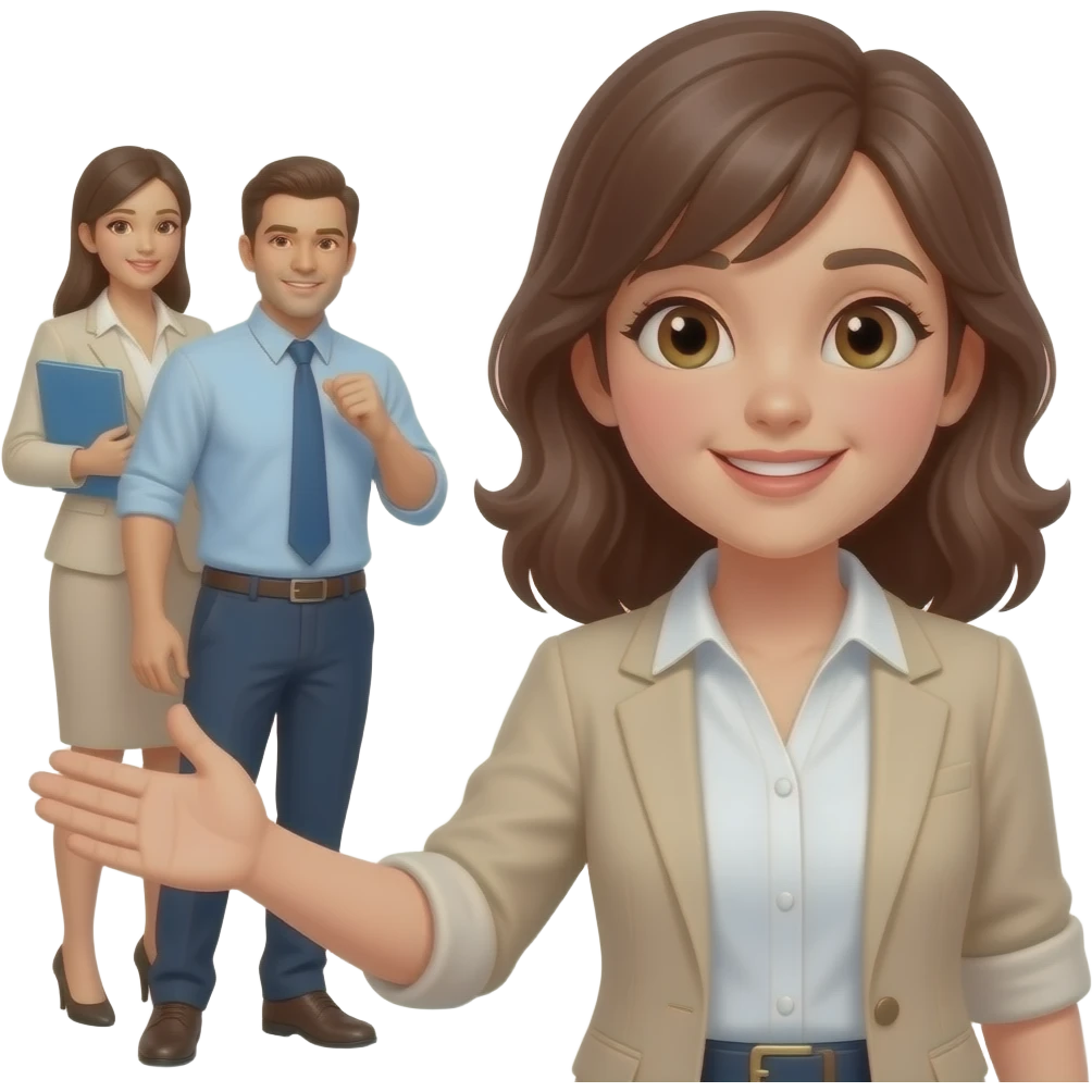 Jeune femme qui dit au revoir à ses collègues de travail emoji