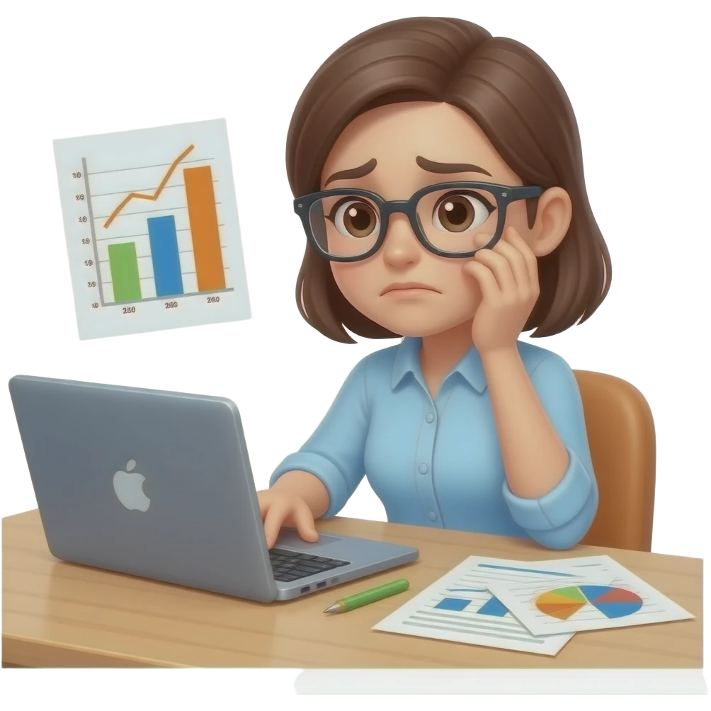 женщина работает с таблицами и трудностями emoji