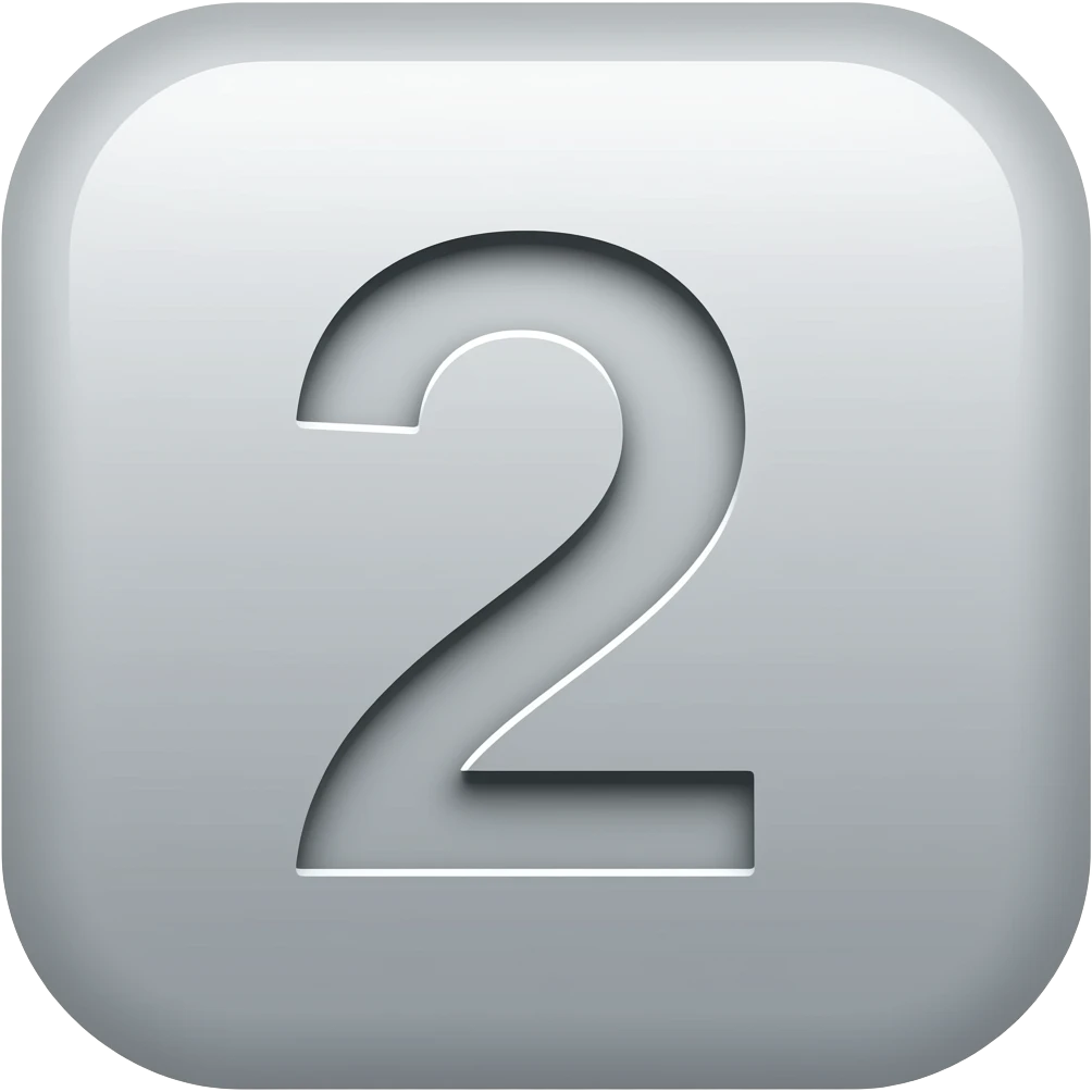 Create high-quality glossy emojis with a vibrant modern style.Make the emojis look premium, shiny, and eye-catching with bright highlights, smooth gradients, soft reflections, and glowing details.2 number  on grey squer icon   emoji emoji