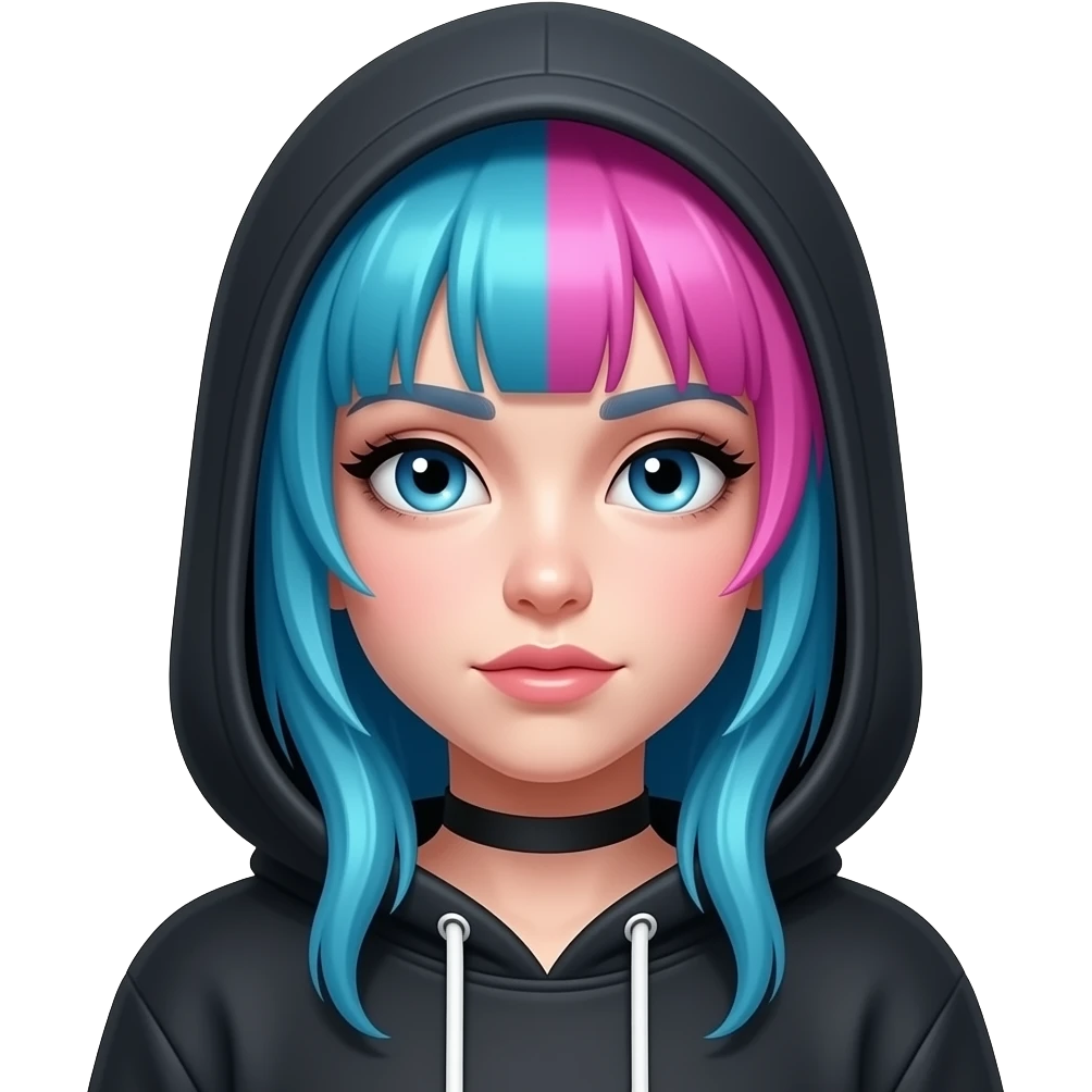 fully neon coloredhair emo girl wearing hoodie emoji