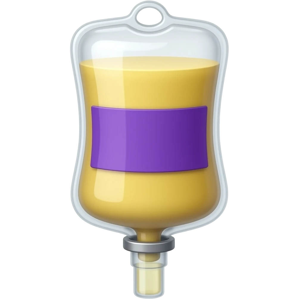 enteral fluids infusion bottle butter yellow with purple label with drip drein under emoji