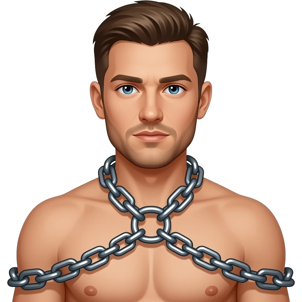 bare-chdested man in chainedd bondage emoji