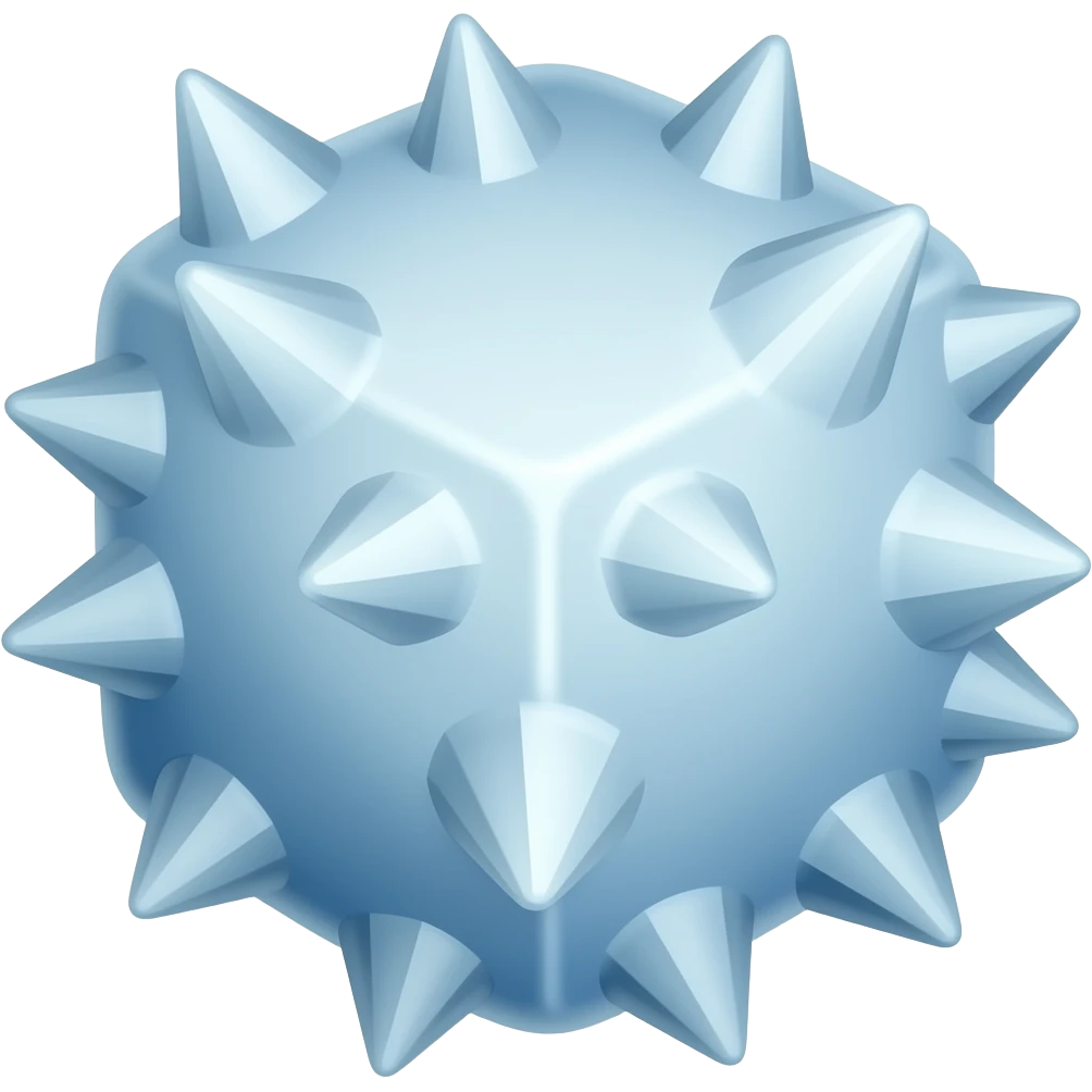 A frosted ice cube with sharp, needle-shaped spikes on all sides, resembling a crystal. The spikes are randomly directed outward, creating an aggressive texture. emoji