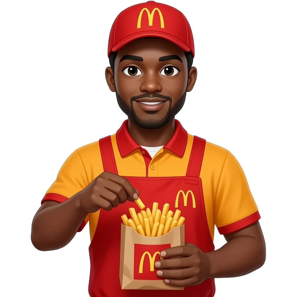 black man mcdonalds worker putting fries in bag emoji