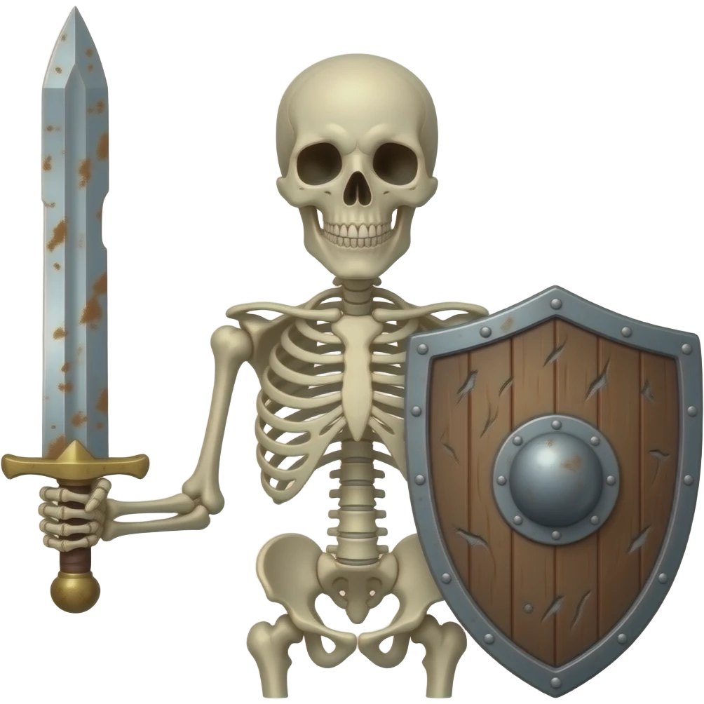 Skeleton with sword and shield emoji