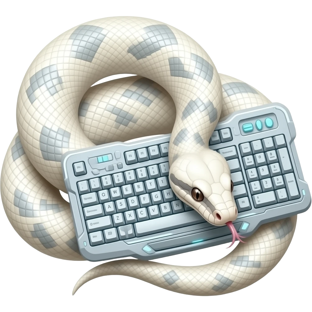 albino boa constrictor wrapped around futuristic keyboards emoji