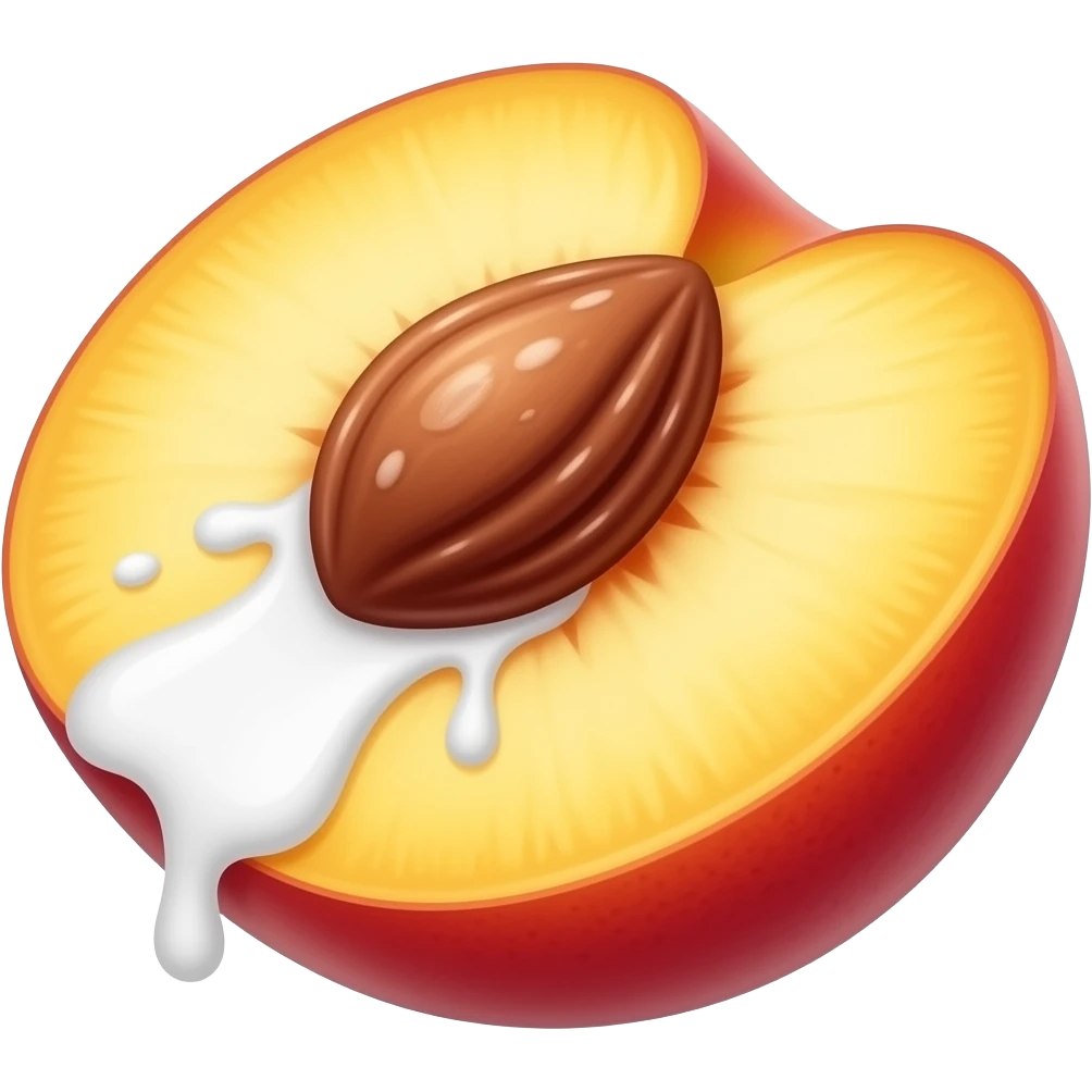 Juicy peach open in the middle with white fluid flowing out emoji