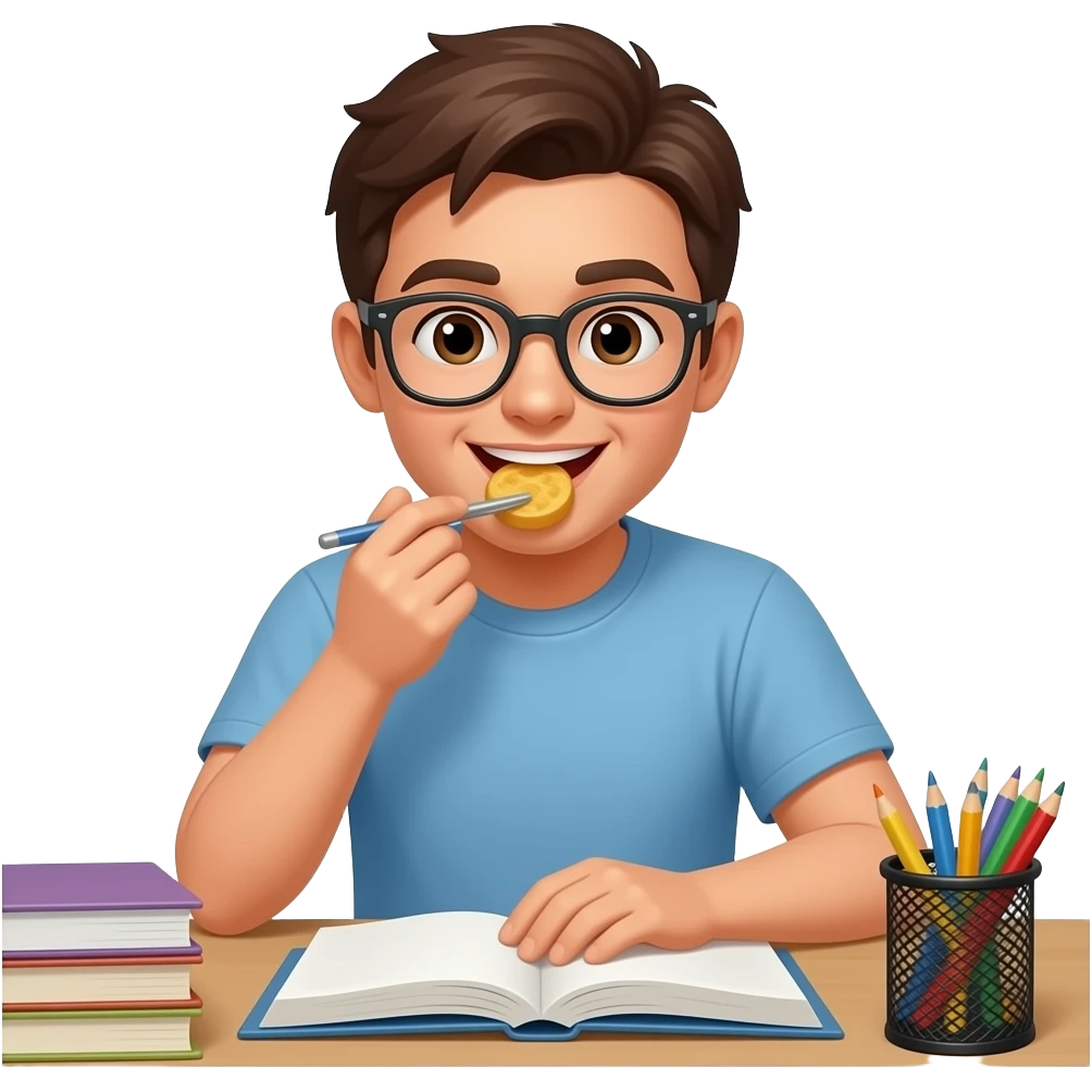Estudando e comendo emoji