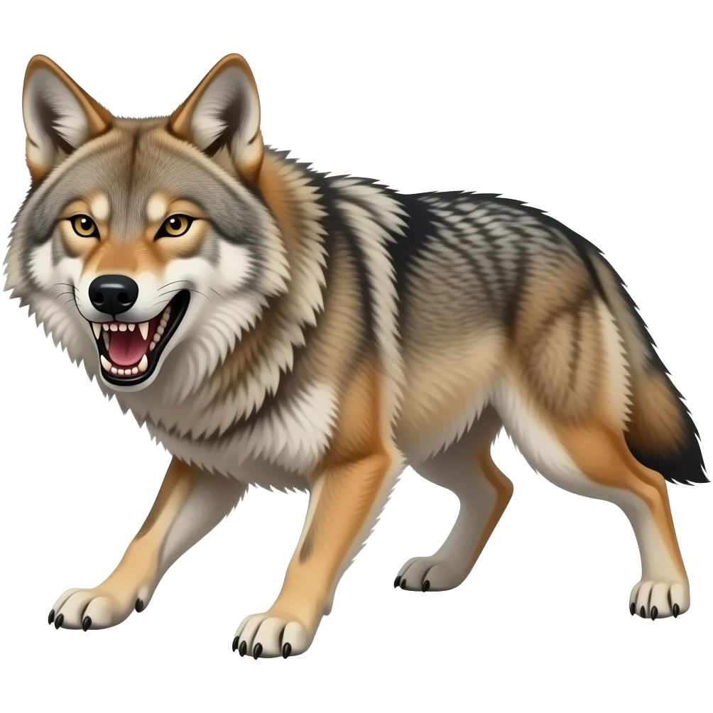 coyote en cuatro patas agresivo erizado mostrando los colmillos emoji