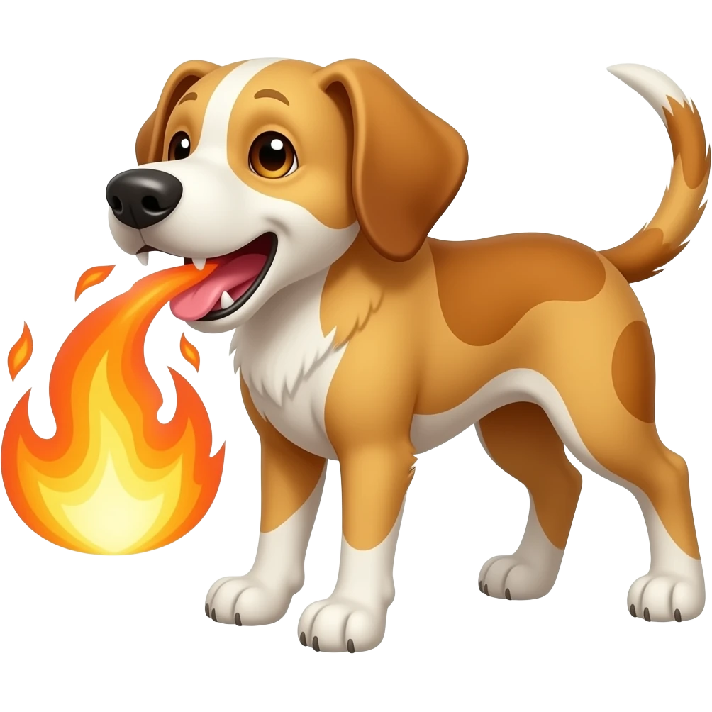 a dog with three heads, emitting fire emoji