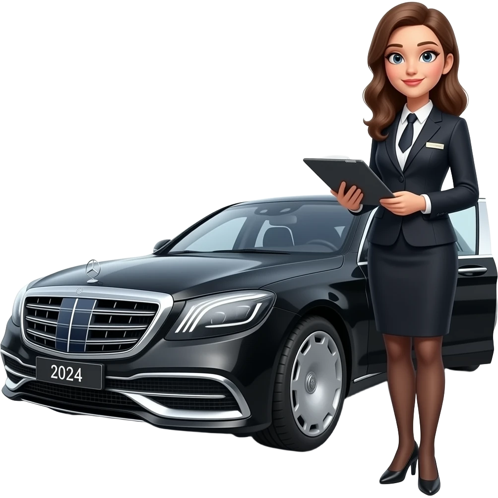 chaufeurin neben Luxuslimousine Mercedes offene Türe emoji