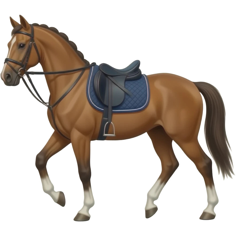 an Arabian paint horse with dark blue English tack doing dressage and collected emoji