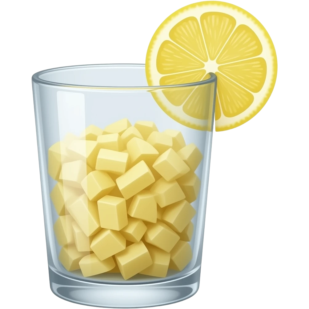 There is grated potato inside the glass, and thinly sliced ​​potato, like a lemon slice, is placed on the rim where the mouth touches. emoji