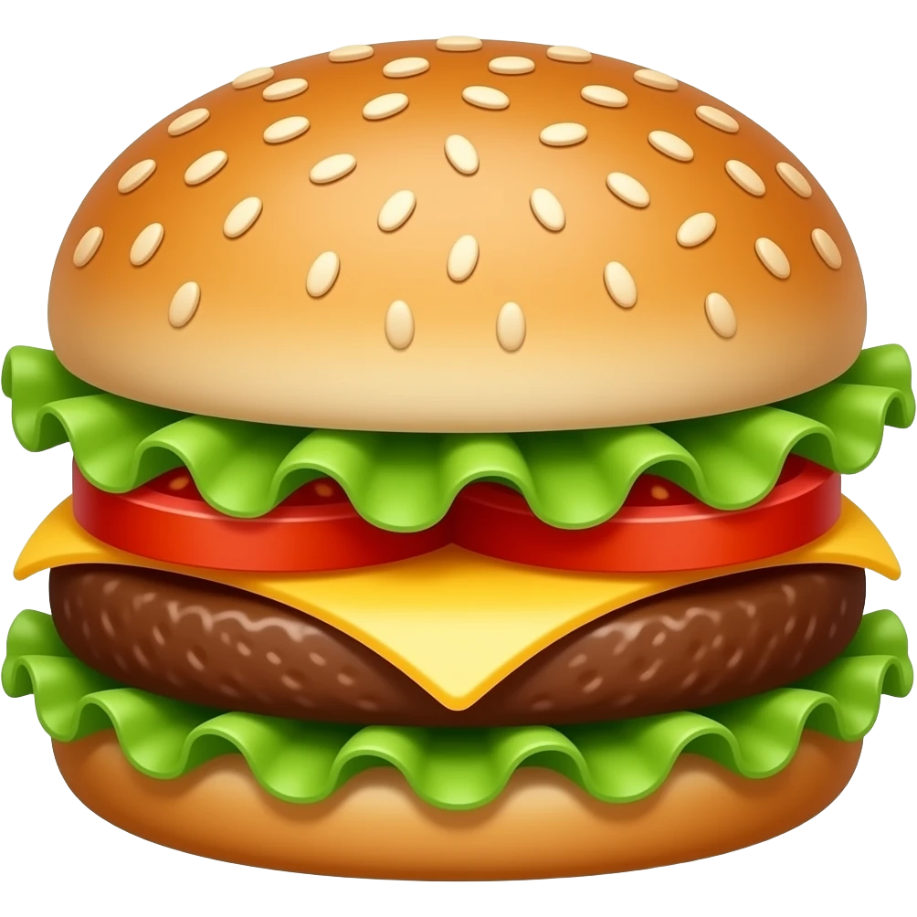 Create high-quality glossy emojis with a vibrant modern style.Make the emojis look premium, shiny, and eye-catching with bright highlights, smooth gradients, soft reflections, and glowing details. burger emoji emoji