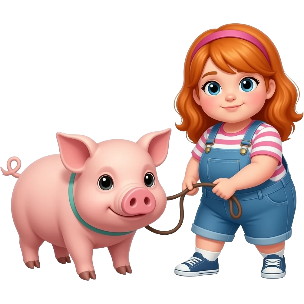 Ginger ugly fat girl pulling a pig emoji