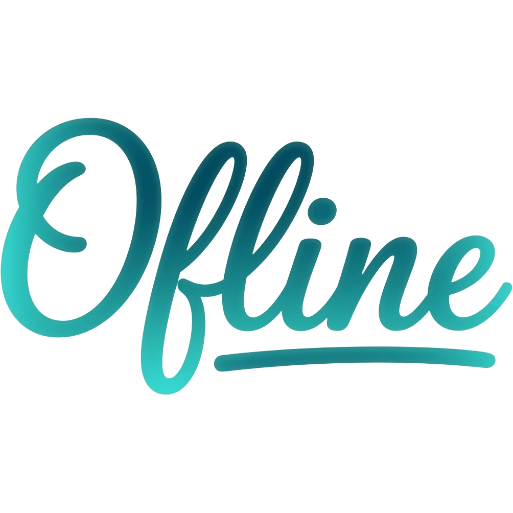 The word 'Offline' in cursive fancy writing make sure there is two ''f's'that's glowing blue green OMBRE with no background emoji