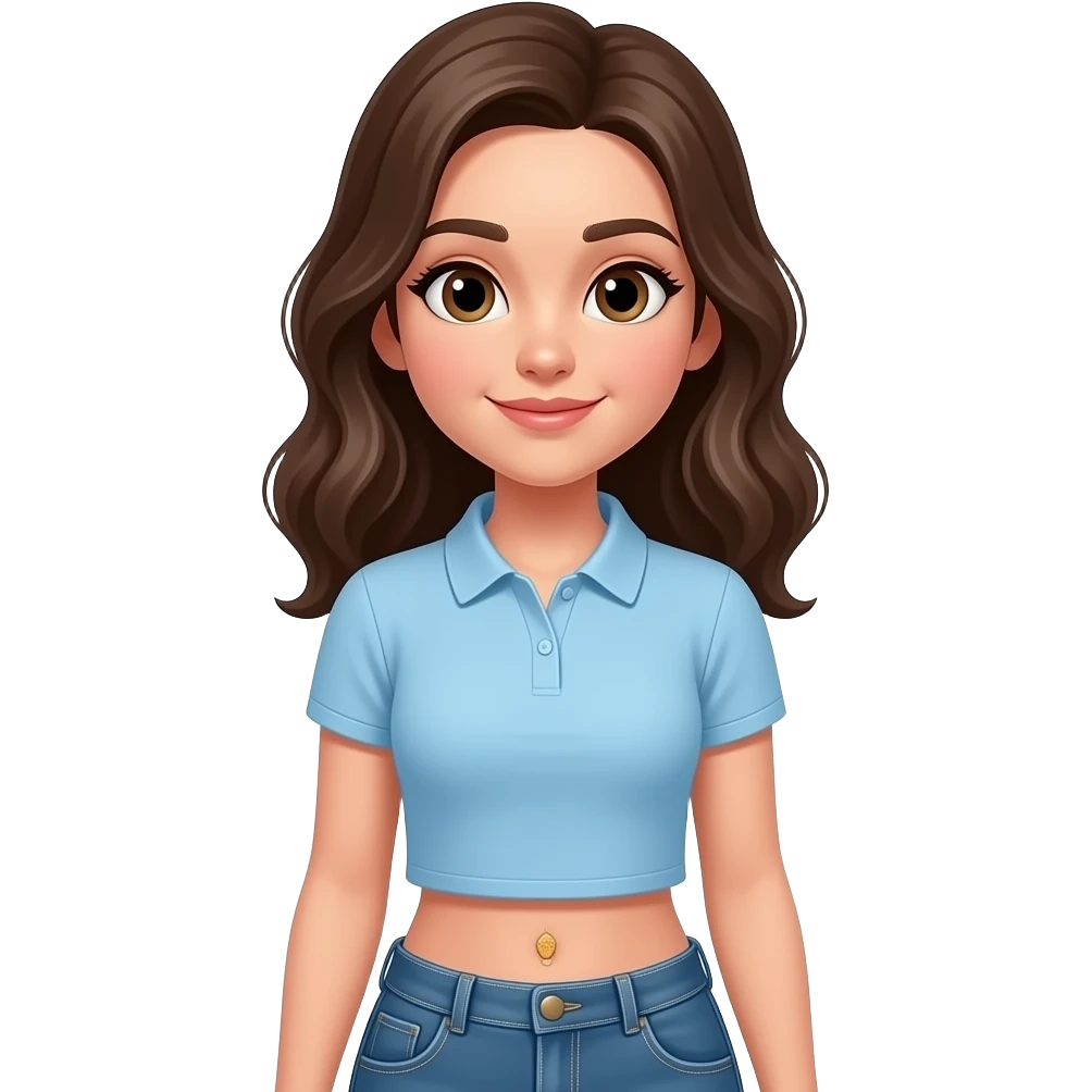 Belly button nougat girl with light blue polo and jeans emoji