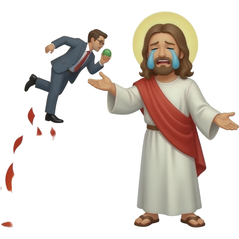 Jesus throwing a greedy crying ceo into hell emoji