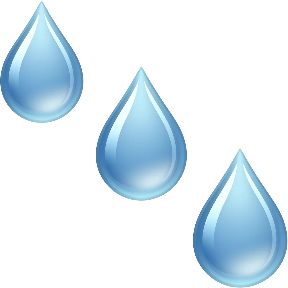 three large drops of water (the source from the upper left corner bends and points downwards to the right) emoji