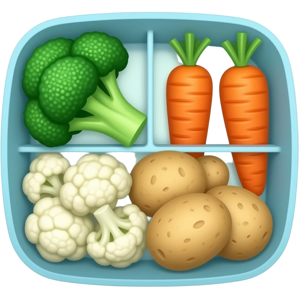 Please broccoli and cauliflower and carrots and potatoes bento box emoji