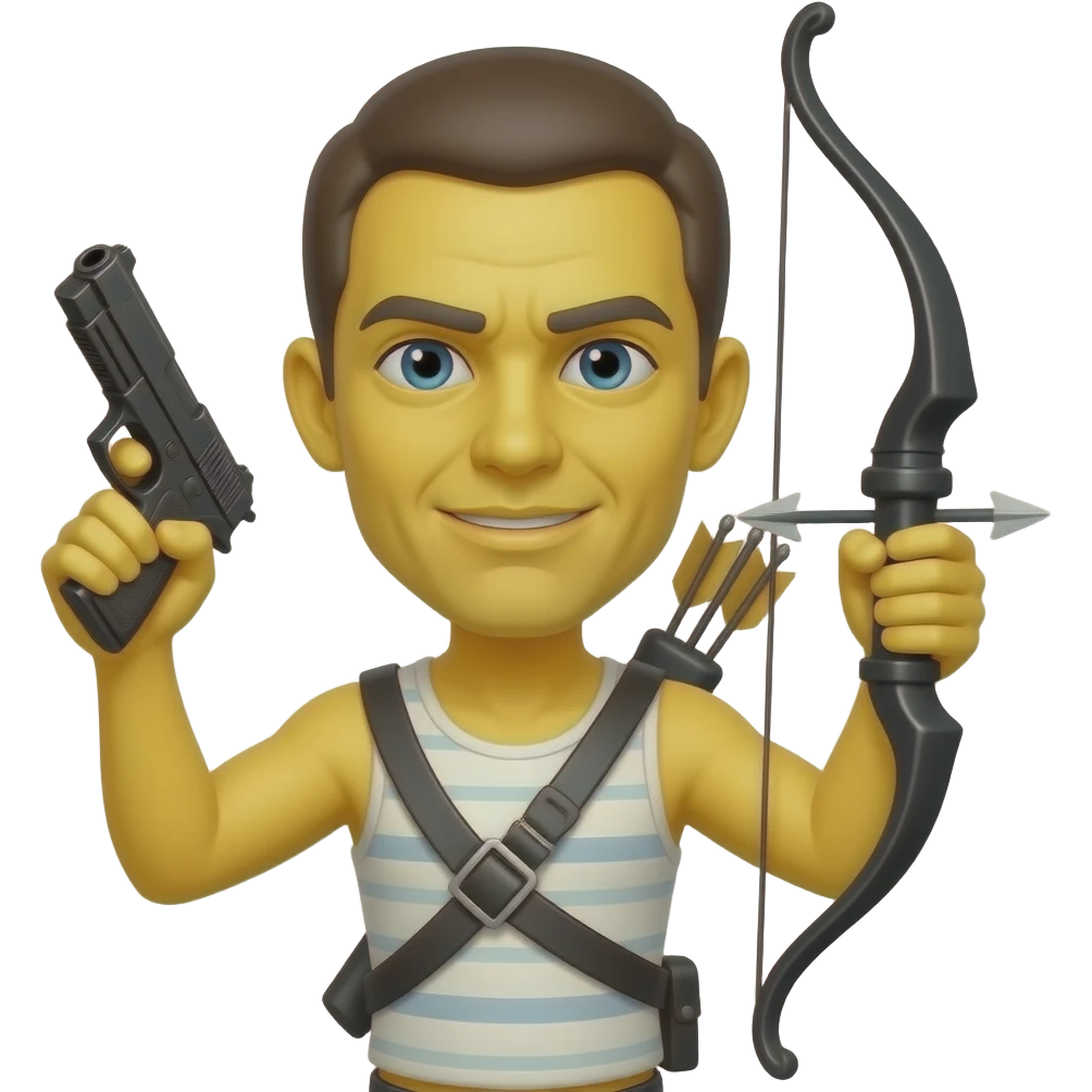 A Murderer with a black bow and a gun with a bow in the hand yellow person emoji