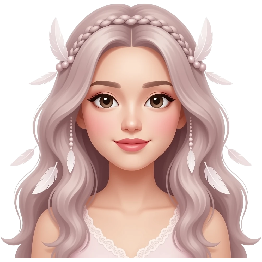 Fuzzy slim oriental feathery long-haired beaded mane cozy rosy aesthetic feathery feminine Rosy beautiful emoji