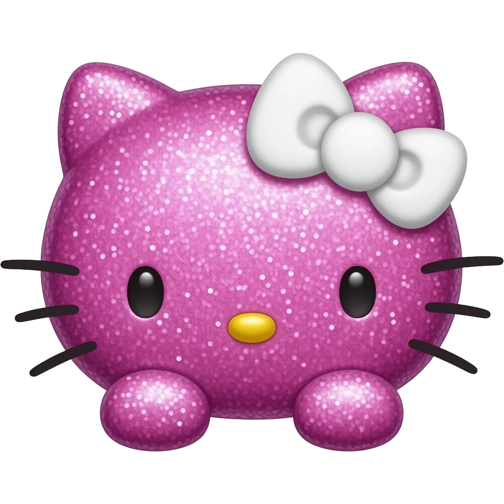 Pink and purple glitter hello Kitty head with white bow with with front paws emoji