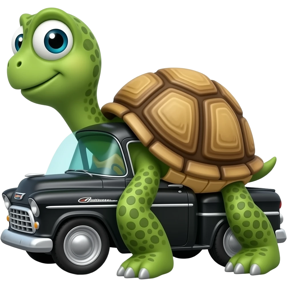 turtle driving black 1955 chevy 3/4 view emoji
