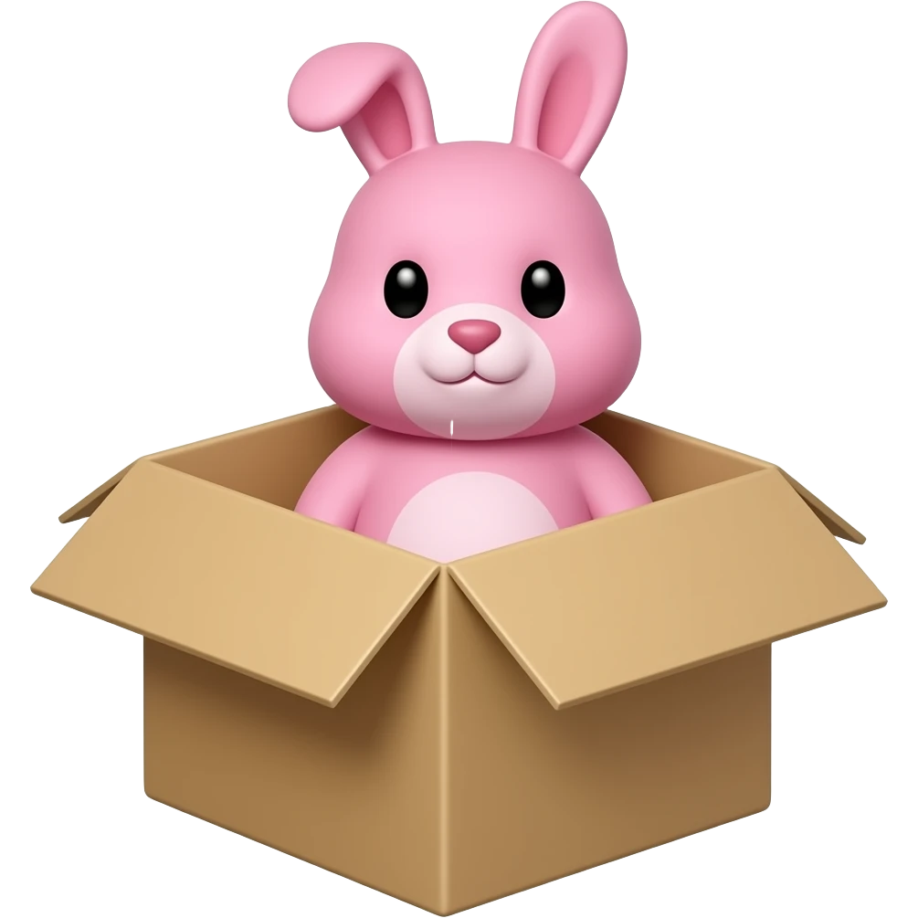 chubby pink bunny in cardboard box short ears black eyes emoji