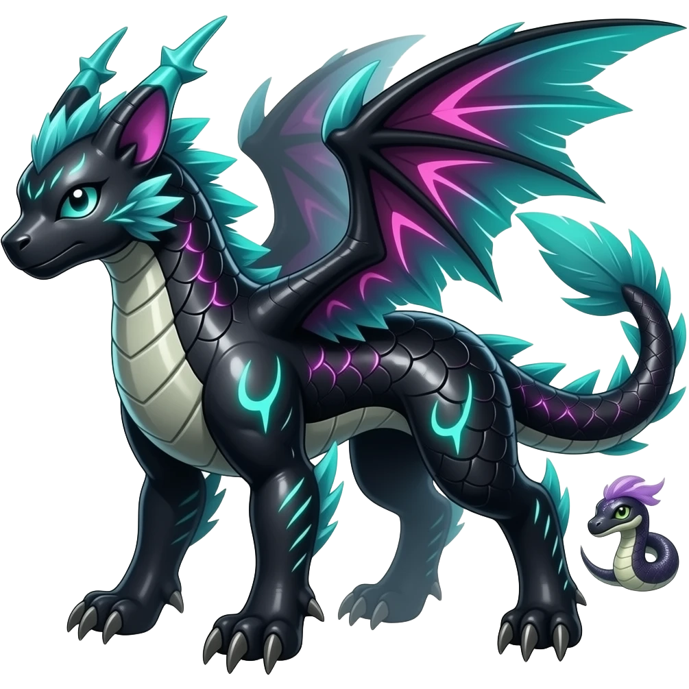 Shiny edgy cool badass feathery spicy Furry scaly oily black with neon-markings Salandit-Salamence-Ekans-Seviper-Rapidash-Salazzle-Fakemon-hybrid emoji