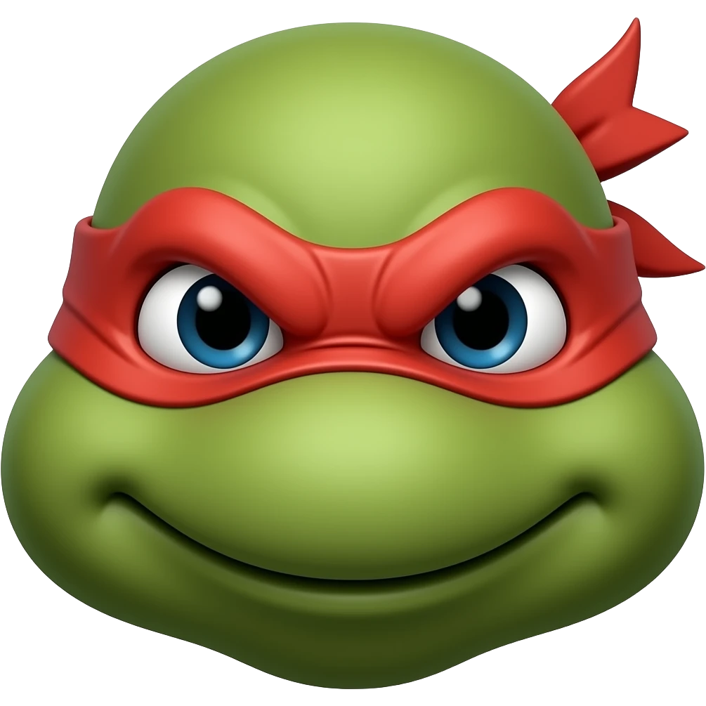 Donatello Ninja Turtle head wearing red mask with knot on one side with tails, serious face emoji