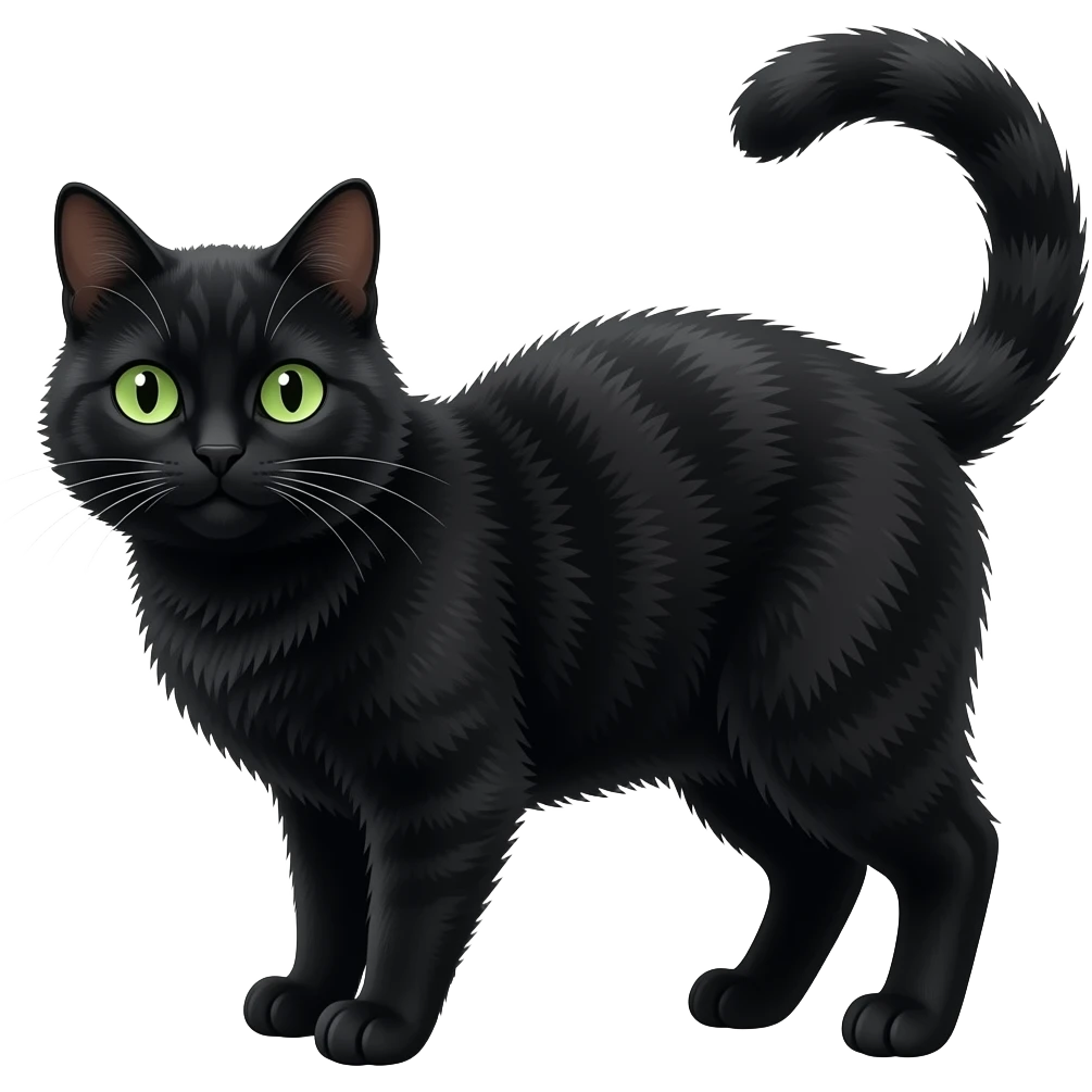 a emoji of a black cat with green eyes, the cat arched its back and puffed up (Halloween cat) emoji