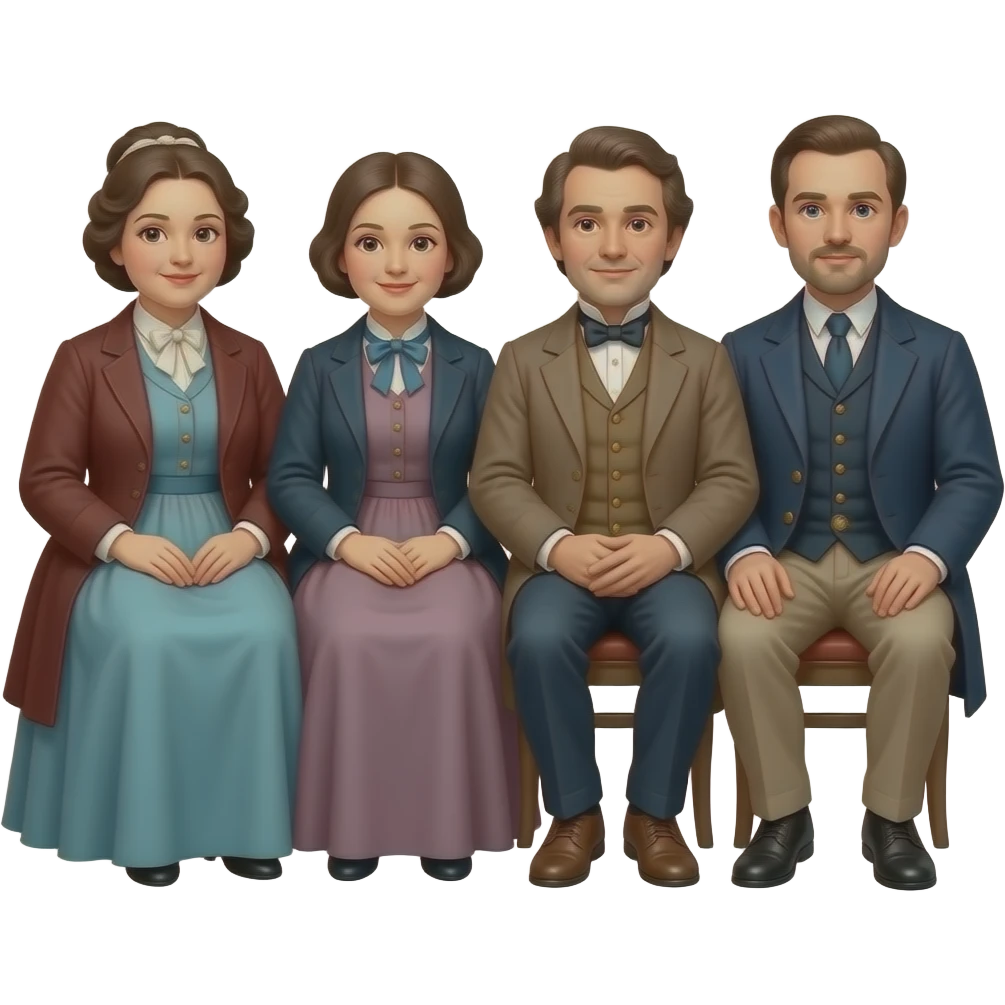 two fat mothers and two skinny fathers depicted in sitting poses as in daguerreotypes posing in vintage civilian clothes emoji