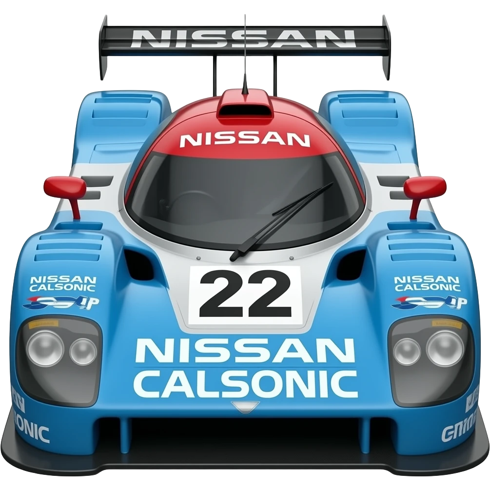 highly detailed and accurate render, #23 nissan R91cp leman race car in the nissan calsonic race livery emoji