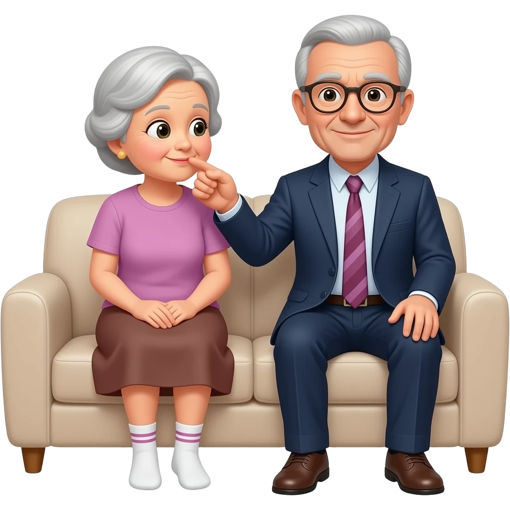 Grandma sniffing grandpa's suit socks on the couch emoji