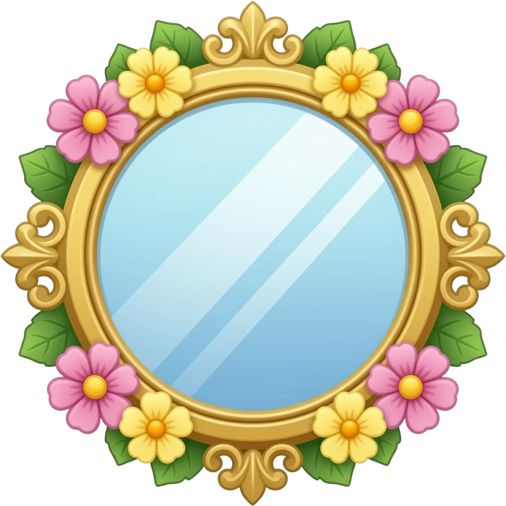 mirror decorated with flower and leaves emoji