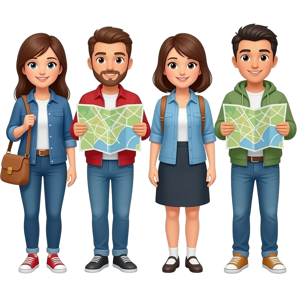 people walking on the street with a map in hands emoji