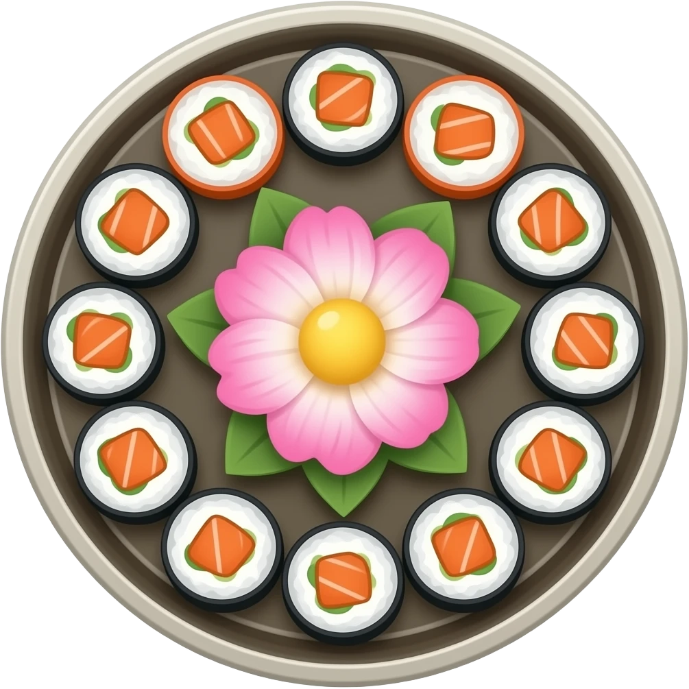 circle Sushi platter with flower on it emoji
