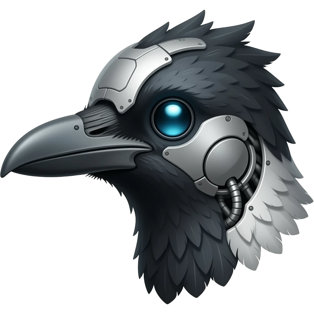 A robotic cyborg magpie head emoji