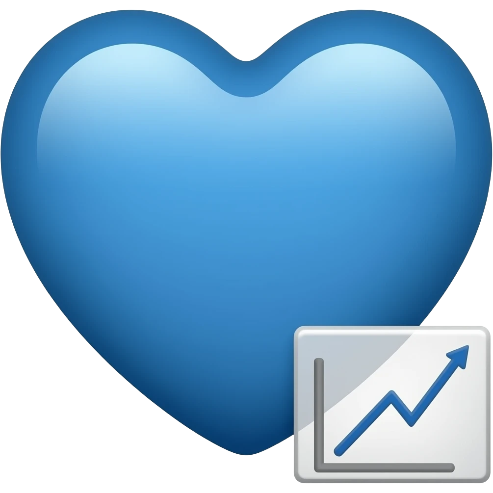 a whole blue heart next to a small growing chart in the form of an arrow emoji
