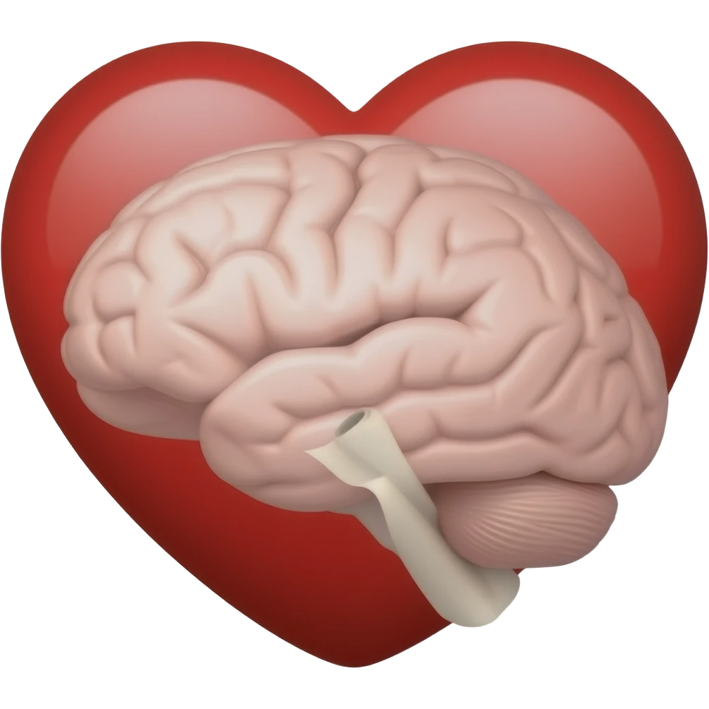 The heart and the mind next to each other with a scroll inside of each one. emoji