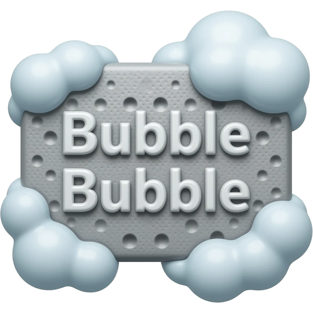 A 'Bubble Bubble' grey sponge icon, vivid soap suds, shiny and scratch-free surface, 3D clay style. emoji