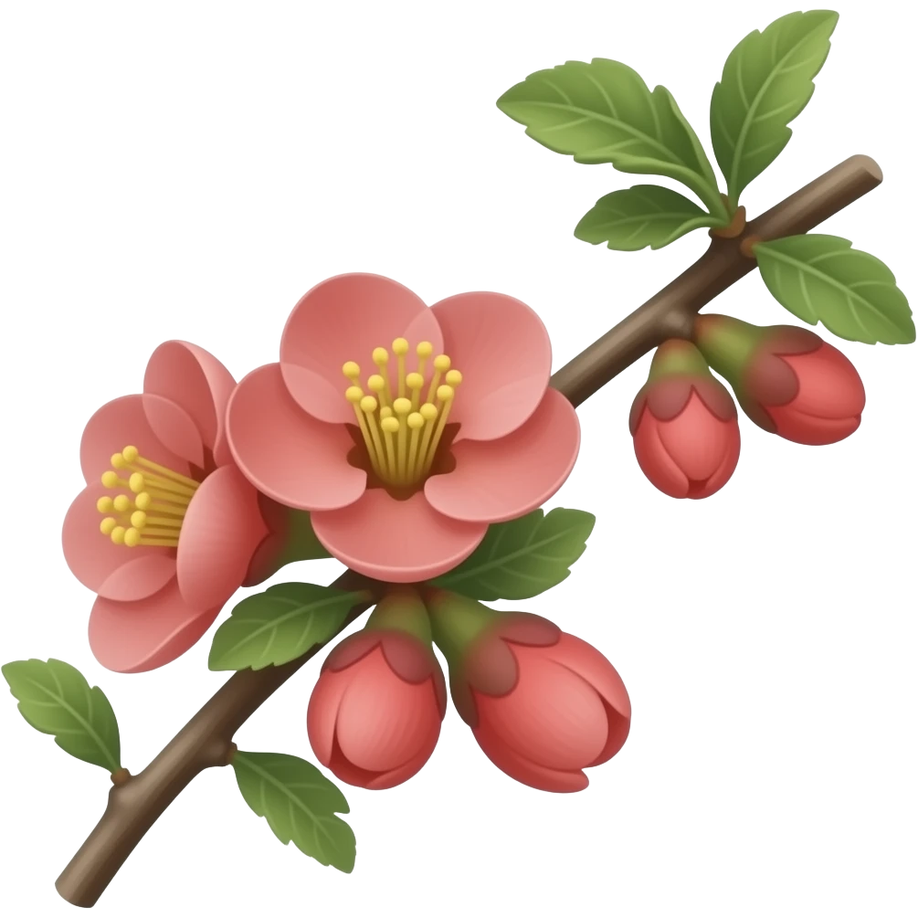 нарисуй цветение Chaenomeles japonica Maulei на ветке emoji